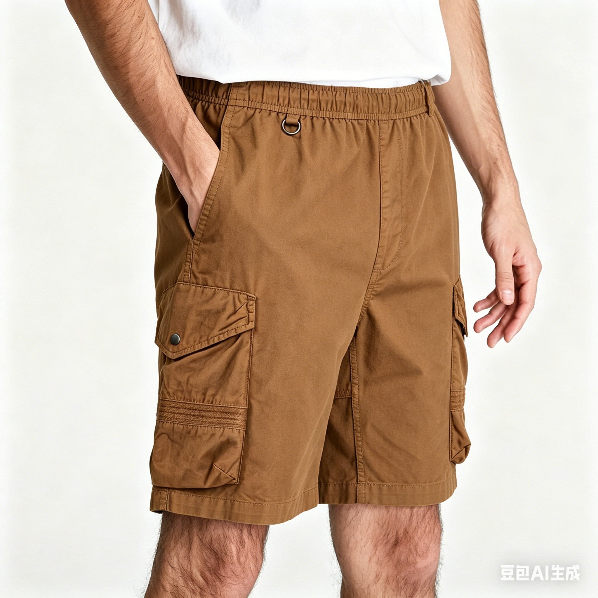 OROMEN Cargo Shorts Brown – Back Pocket Detail