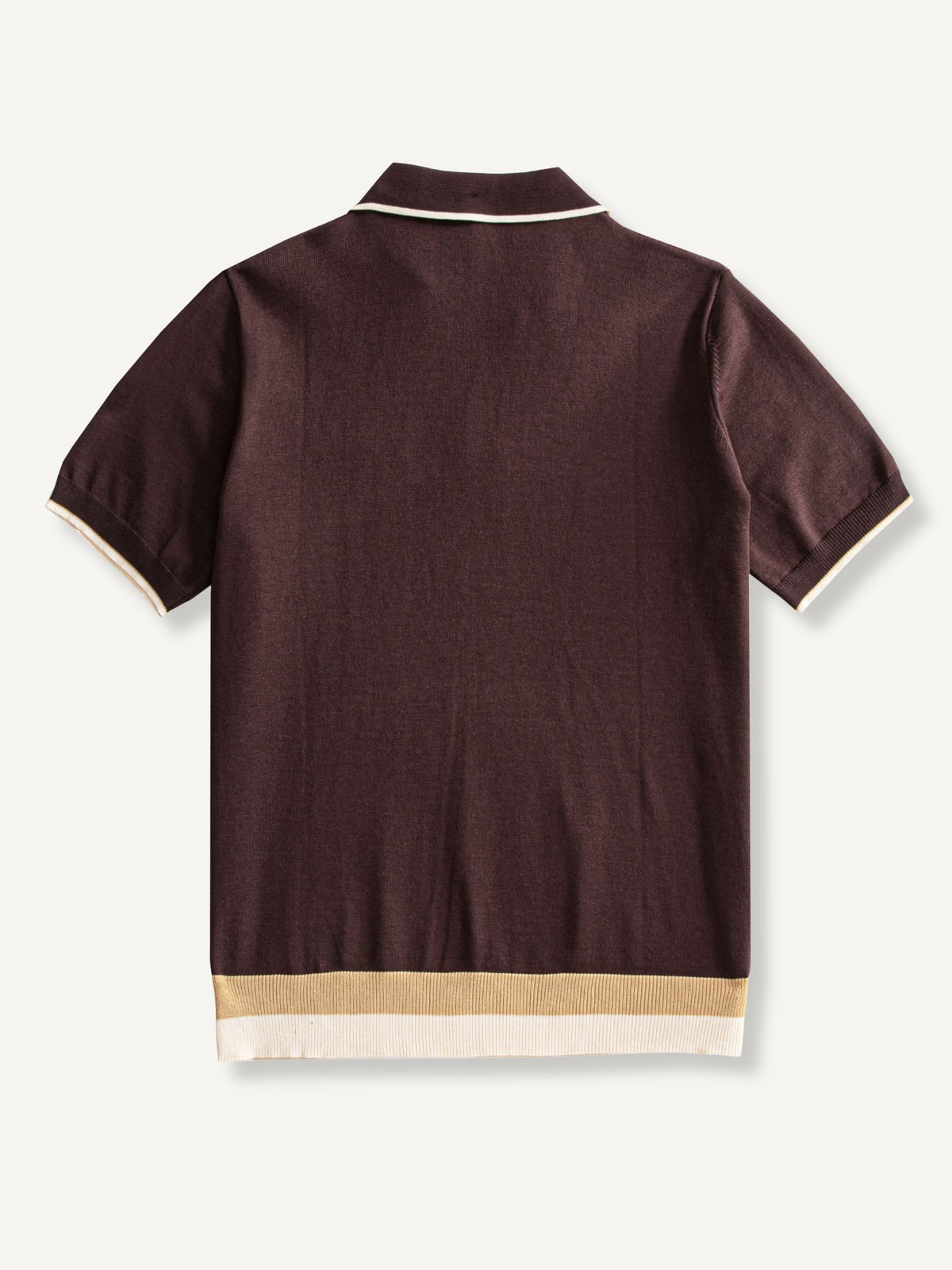 OROMEN Casa Mocha Knit Polo back flat lay showing clean chocolate brown knit silhouette