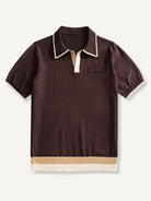 OROMEN Casa Mocha Knit Polo front flat lay in chocolate brown with contrast collar tipping