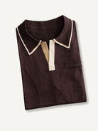 OROMEN Casa Mocha Knit Polo neatly folded flat lay displaying ice silk viscose knit texture