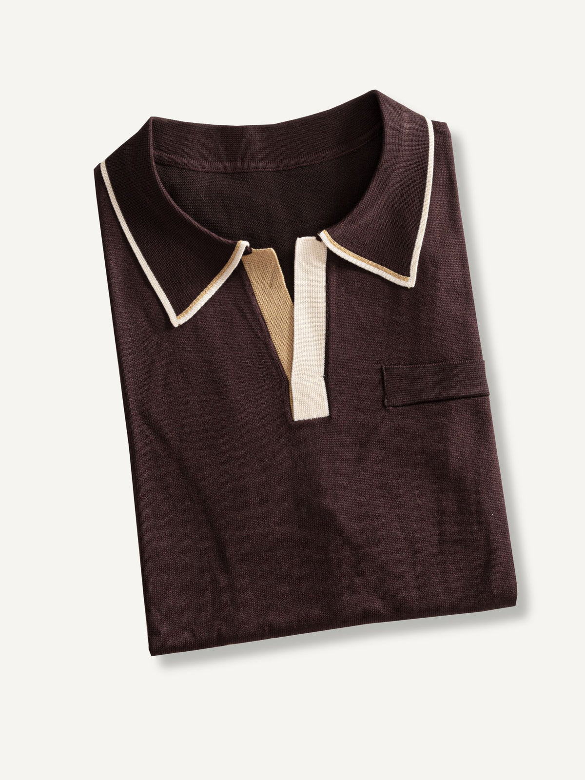 OROMEN Casa Mocha Knit Polo neatly folded flat lay displaying ice silk viscose knit texture