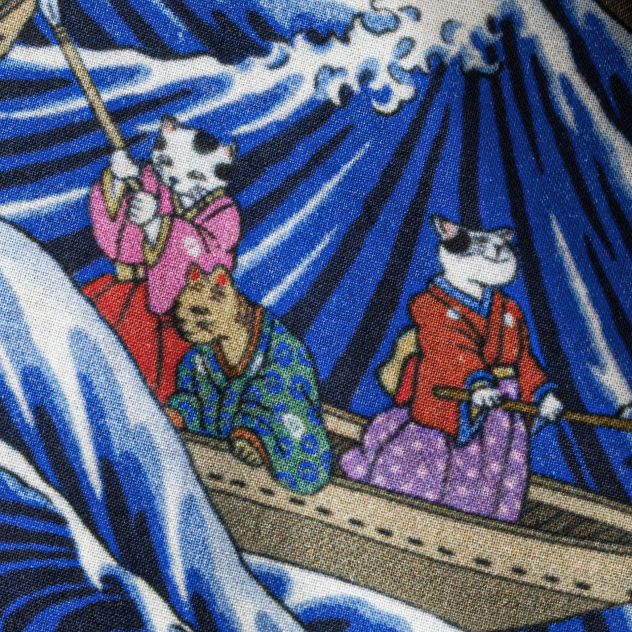 OROMEN Cat Yokai Ukiyo-e Japanese Cotton Shirt – Detail View