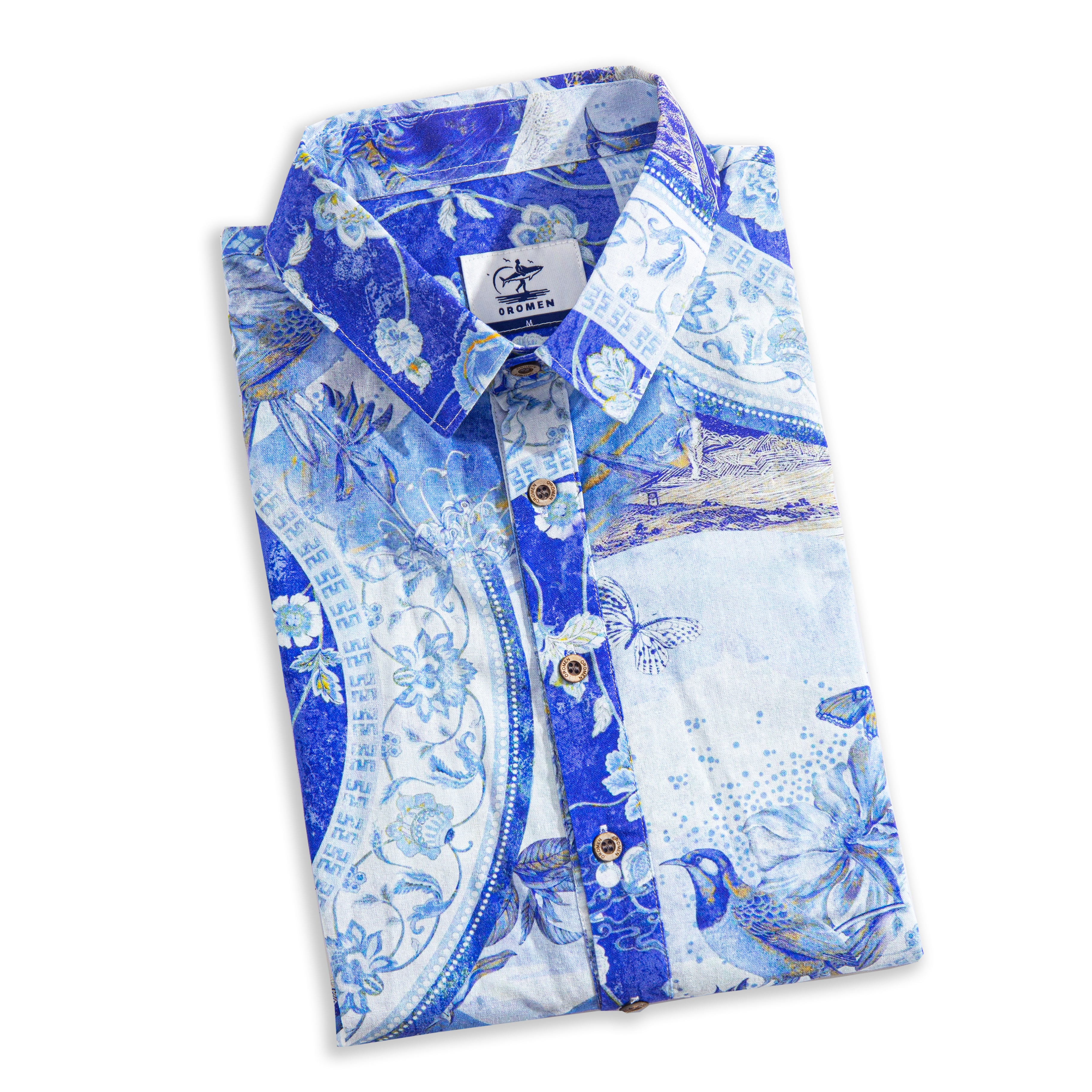 OROMEN Celestial Blue Porcelain Polo Shirt – Full Body Model Shot