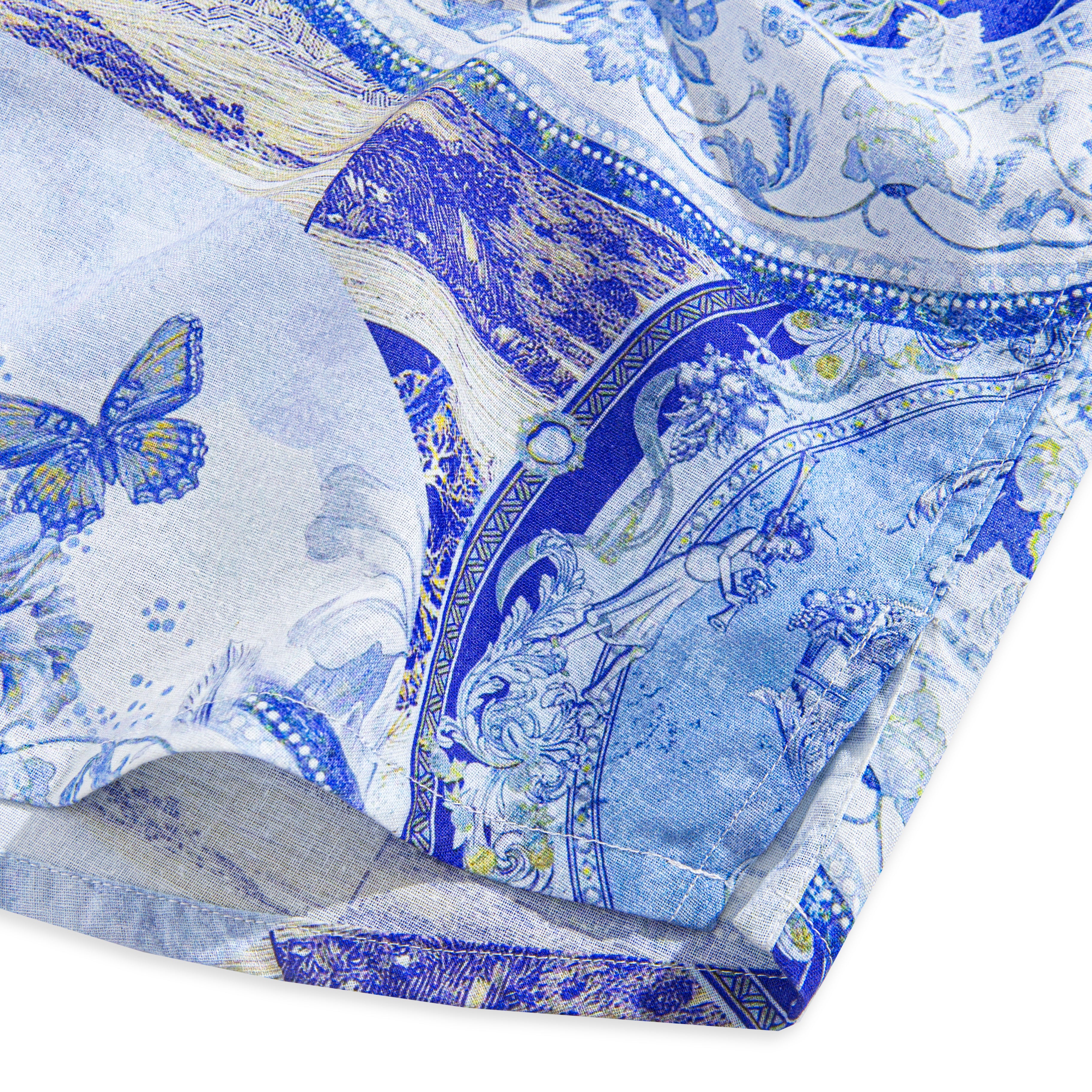 OROMEN Celestial Blue Porcelain Shirt – Coconut Button & Collar Detail