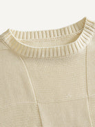 OROMEN Checkerboard Textured Sweater collar detail showing classic ribbed crewneck trim
