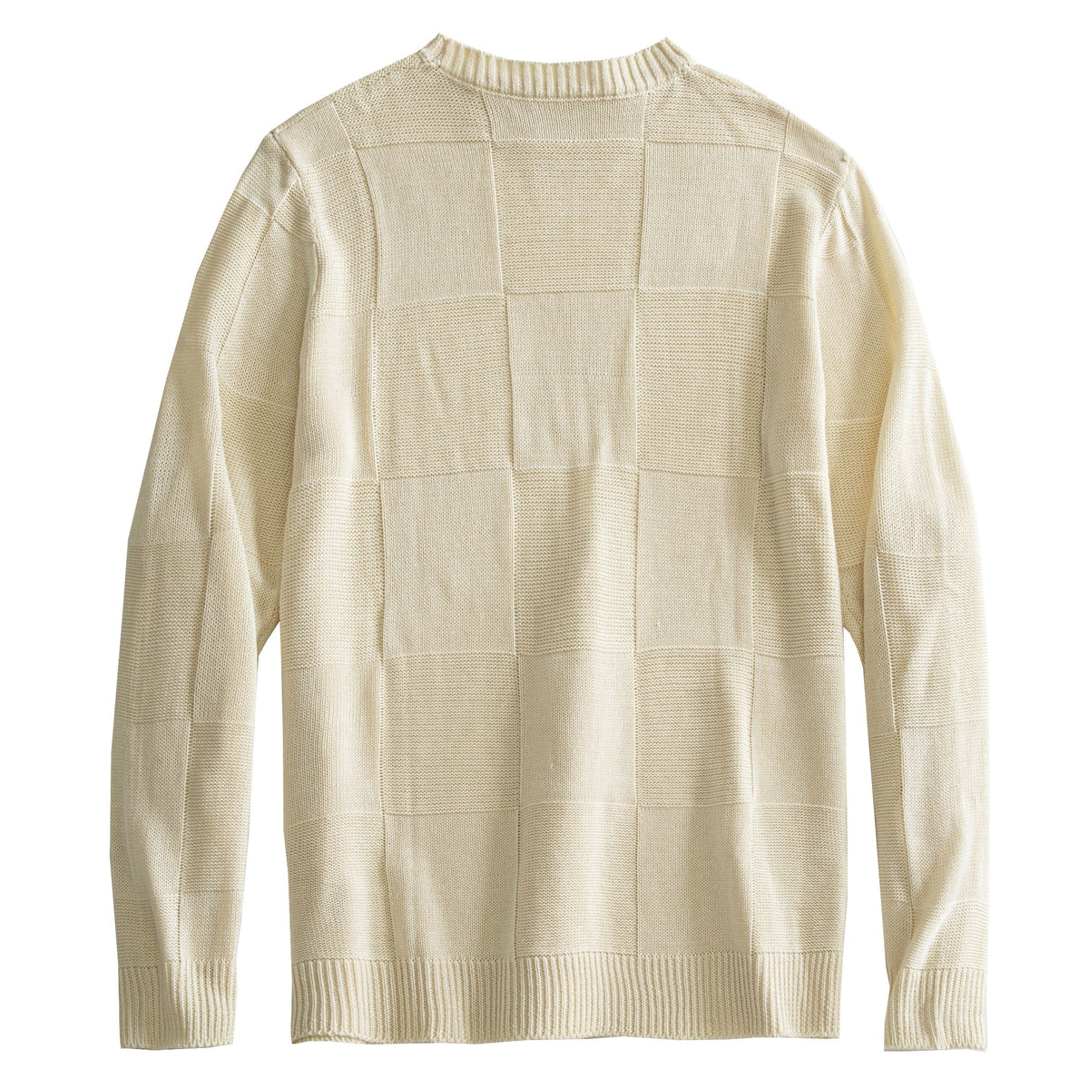 OROMEN Checkerboard Textured Sweater cream back flat lay full view