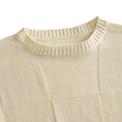 OROMEN Checkerboard Textured Sweater cream ribbed crewneck collar detail close-up
