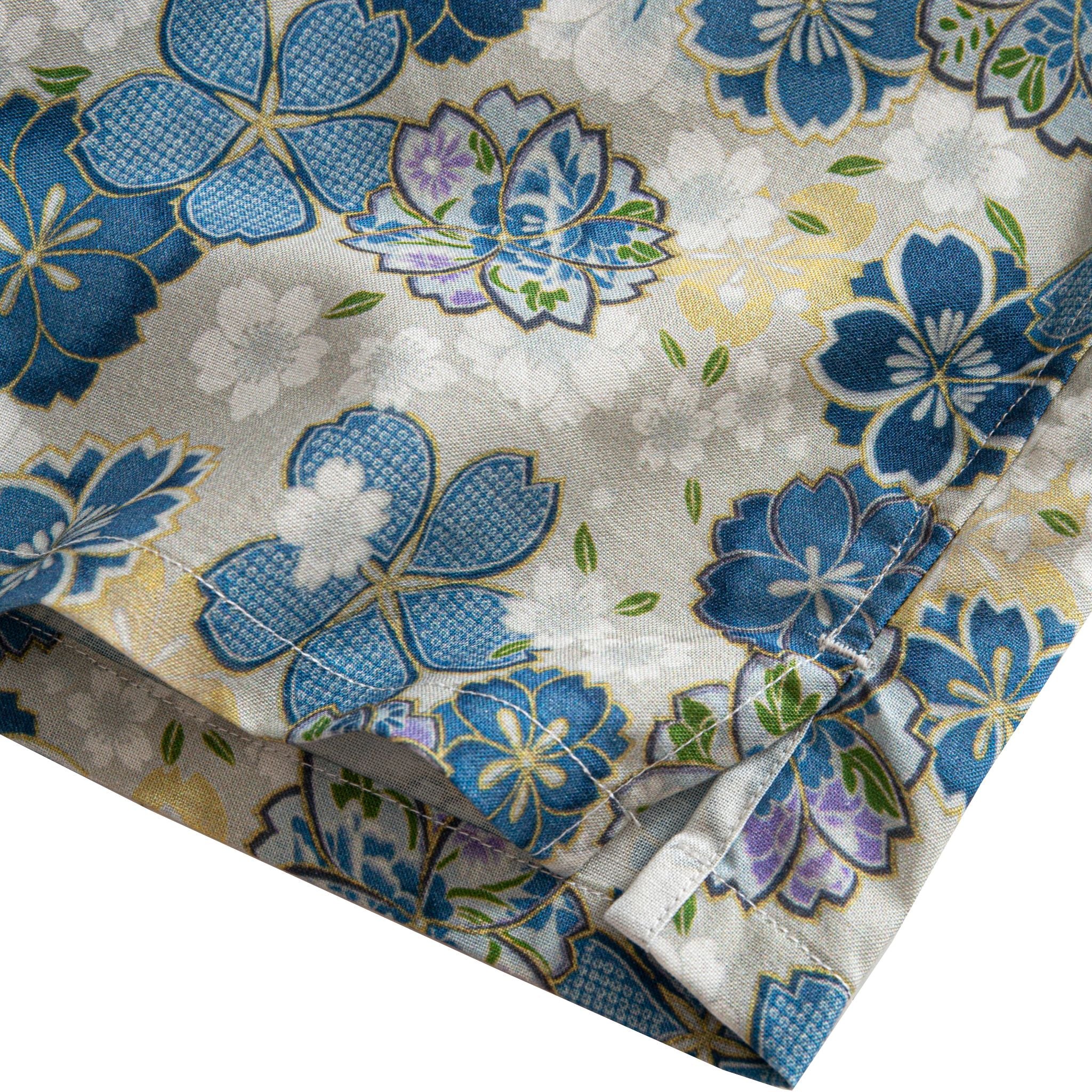 OROMEN Cherry Blossoms in Full Bloom shirt side vent and hem detail