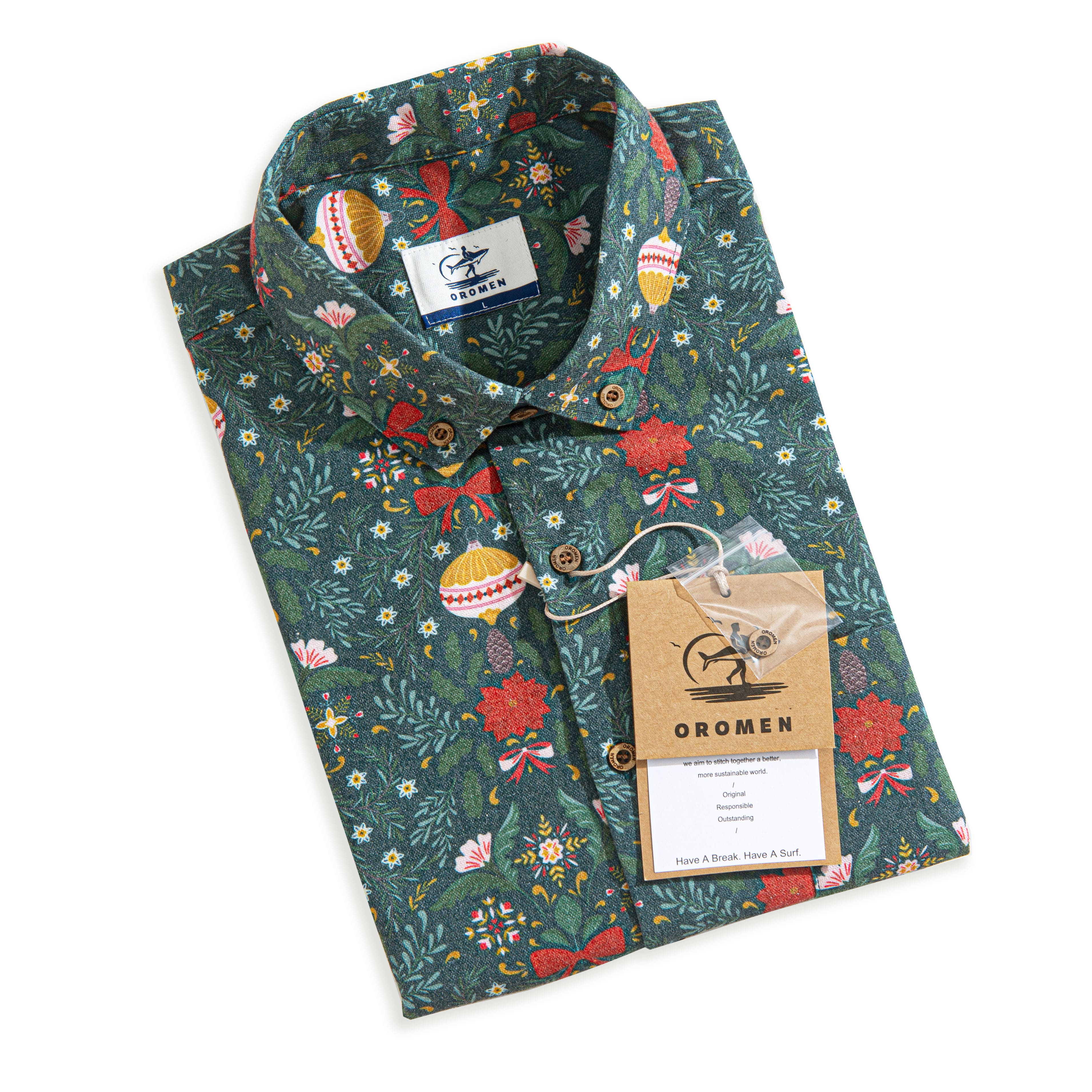 OROMEN Christmas Ambiance Patchwork Shirt – Folded Display View