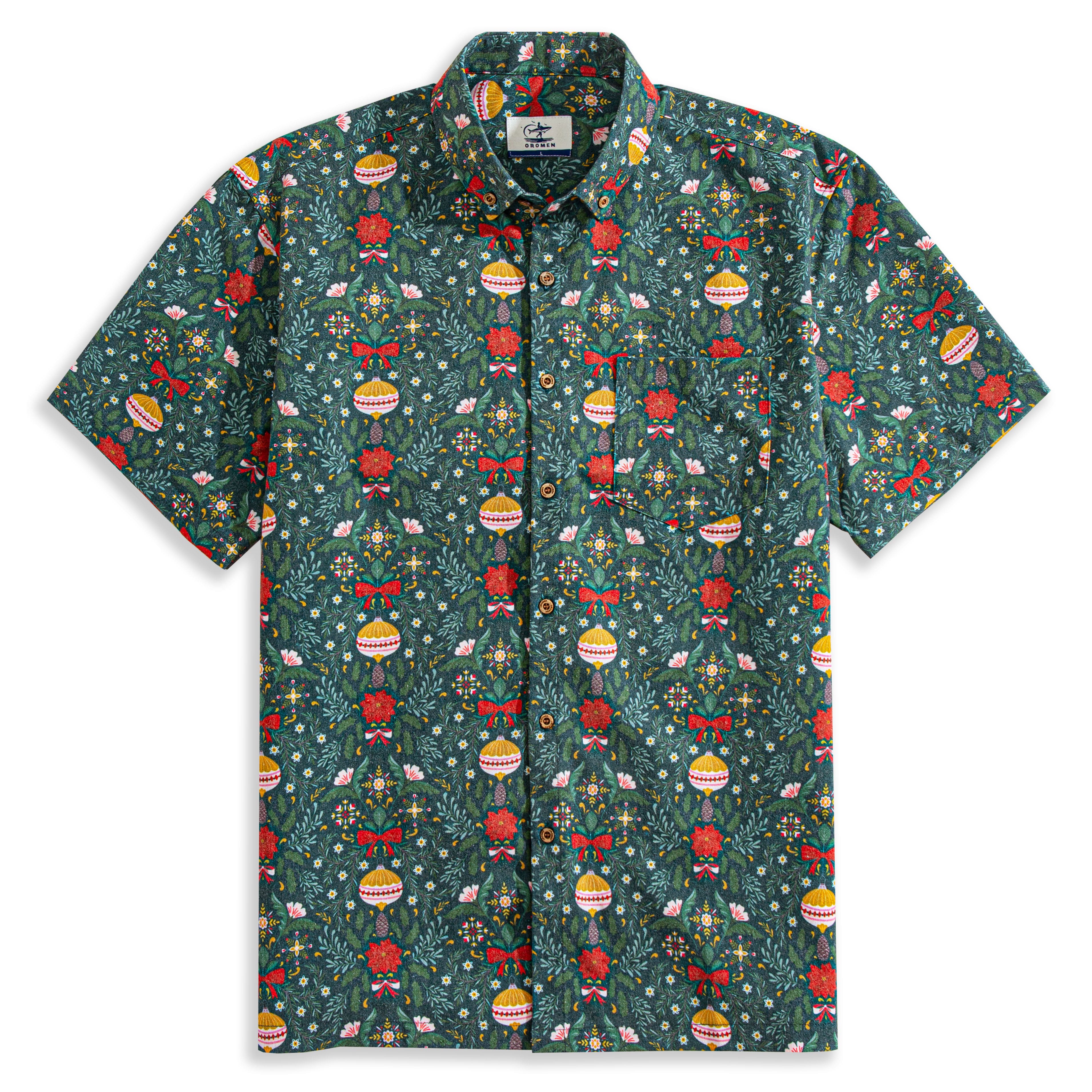 OROMEN Christmas Ambiance Patchwork Shirt – Front Flat Lay Overview