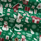 OROMEN Christmas In The Snow Shirt – Branded Coconut Button Close-Up, Green Christmas Print Cotton Fabric