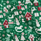OROMEN Christmas In The Snow Shirt – Chest Pocket Detail, Green Holiday Print Cotton Fabric