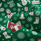 OROMEN Christmas In The Snow Shirt – Fabric Close-Up, Green Retro Christmas Motif & Snowflake Print