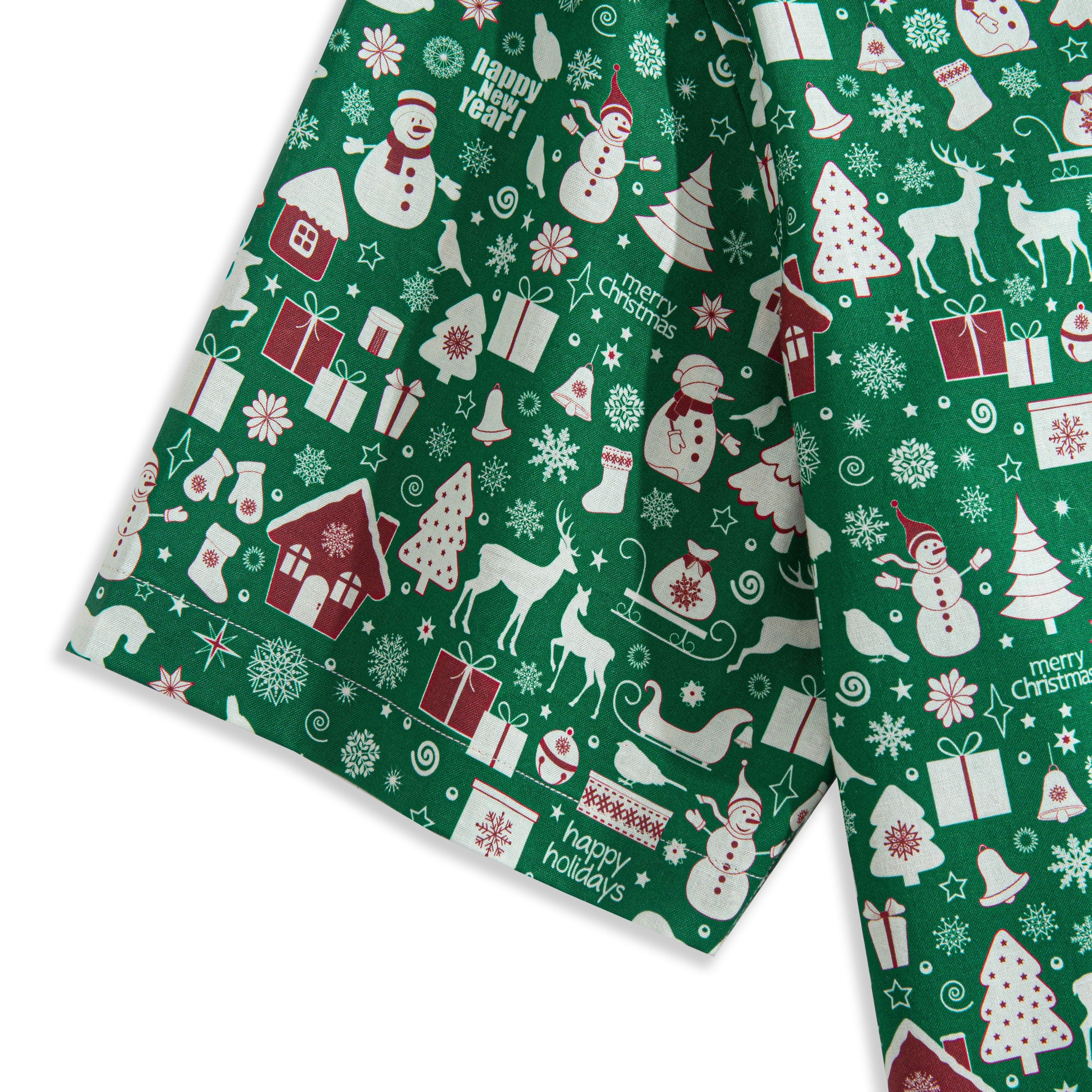 OROMEN Christmas In The Snow Shirt – Short Sleeve & Cuff Detail, Christmas Print Cotton
