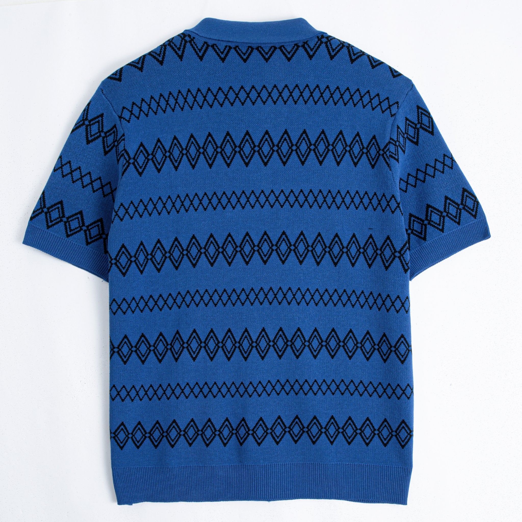 OROMEN Cobalt Blue Jacquard Knit Shirt – Lifestyle Styling Shot