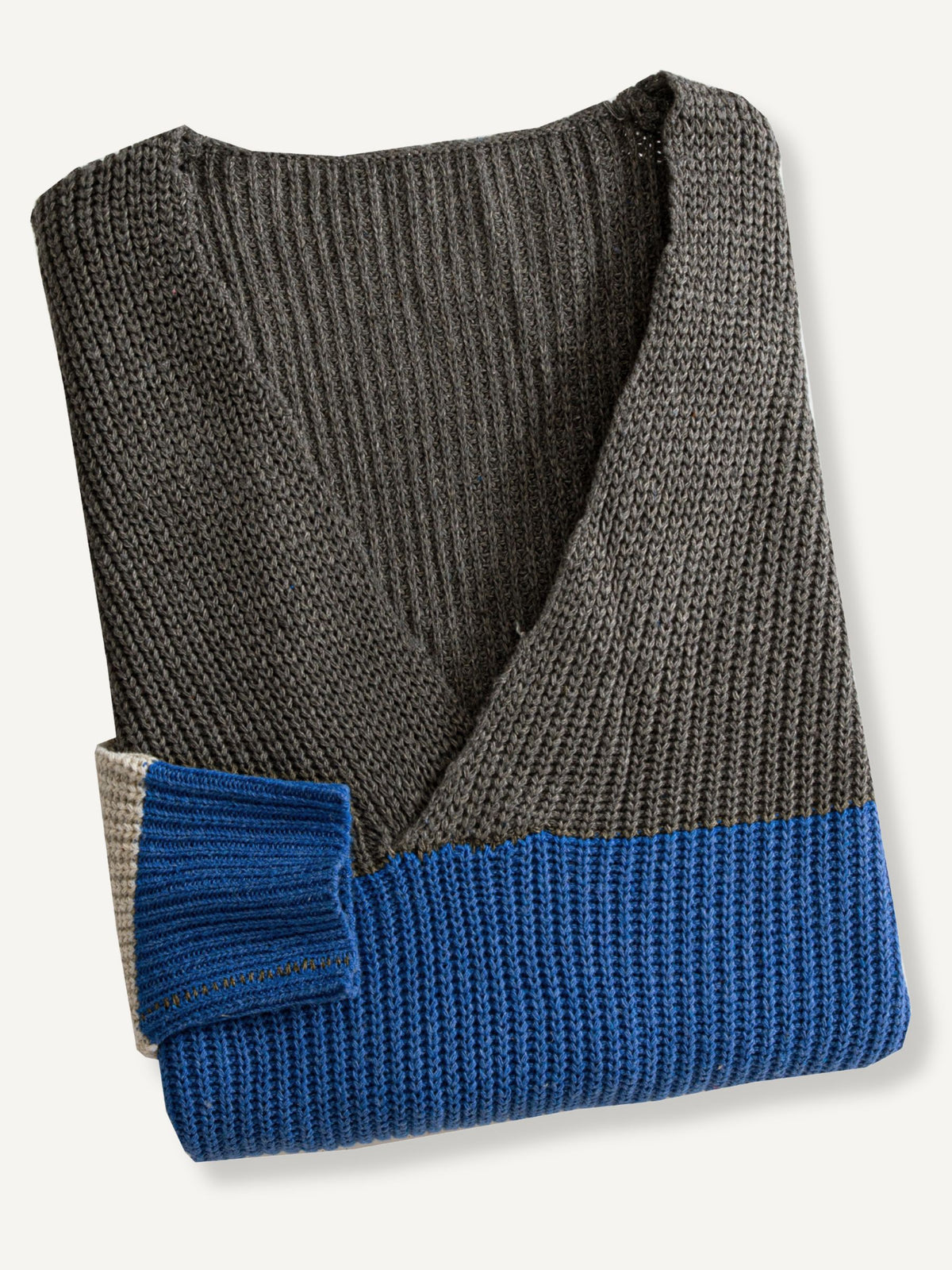 OROMEN Color-Block Striped V-Neck Sweater neatly folded flat lay displaying crossover neck and stripes