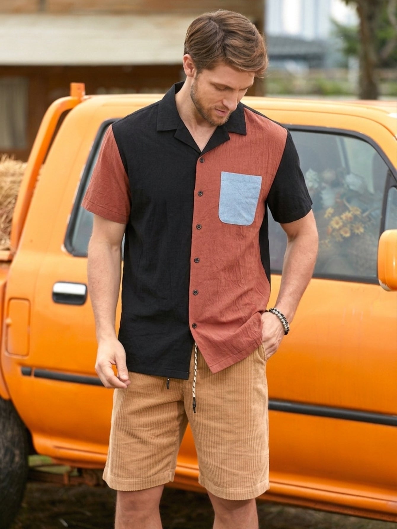 OROMEN Colorblock Cotton Shirt – in Model