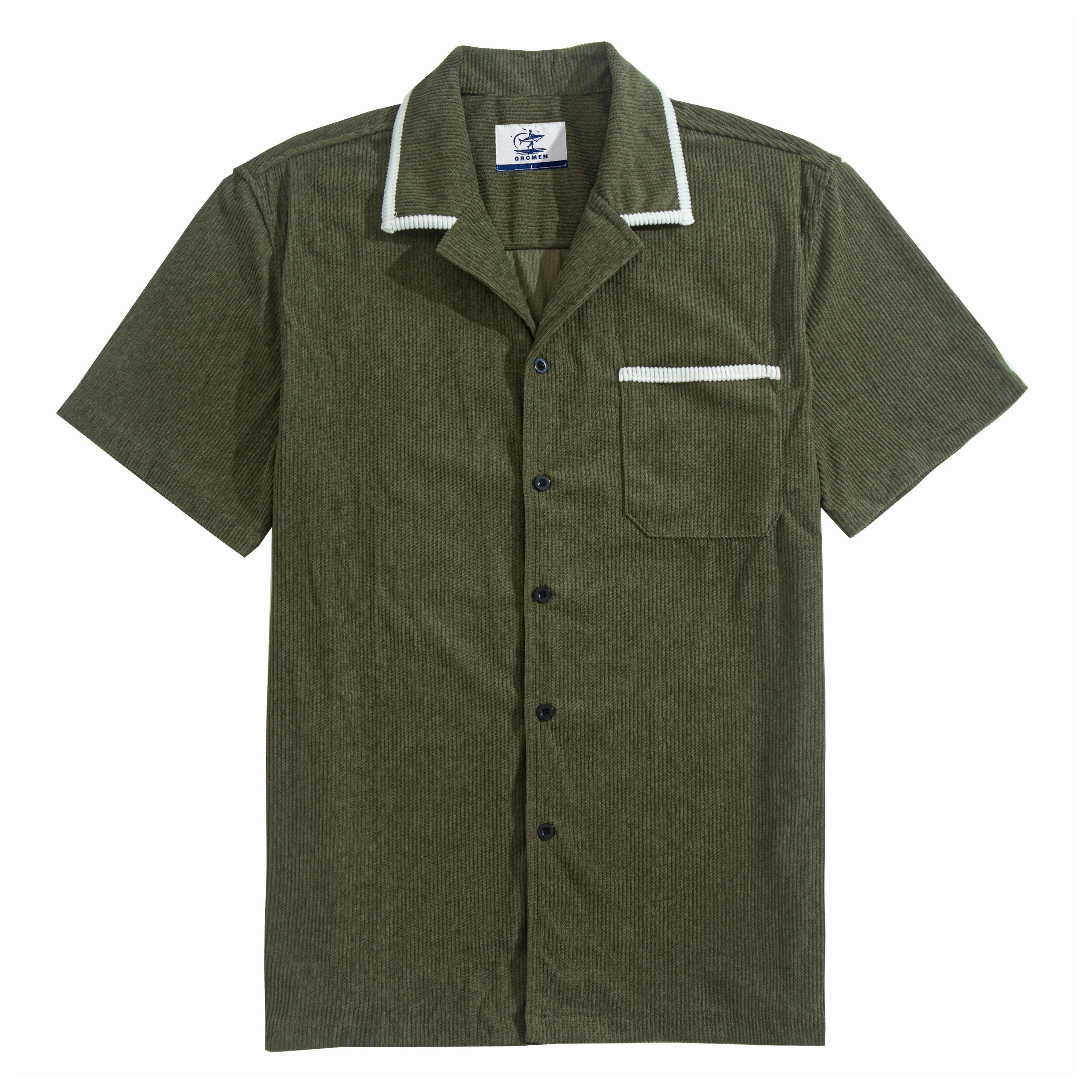 OROMEN Corduroy Contrast-Trim Shirt – Front Flat Lay