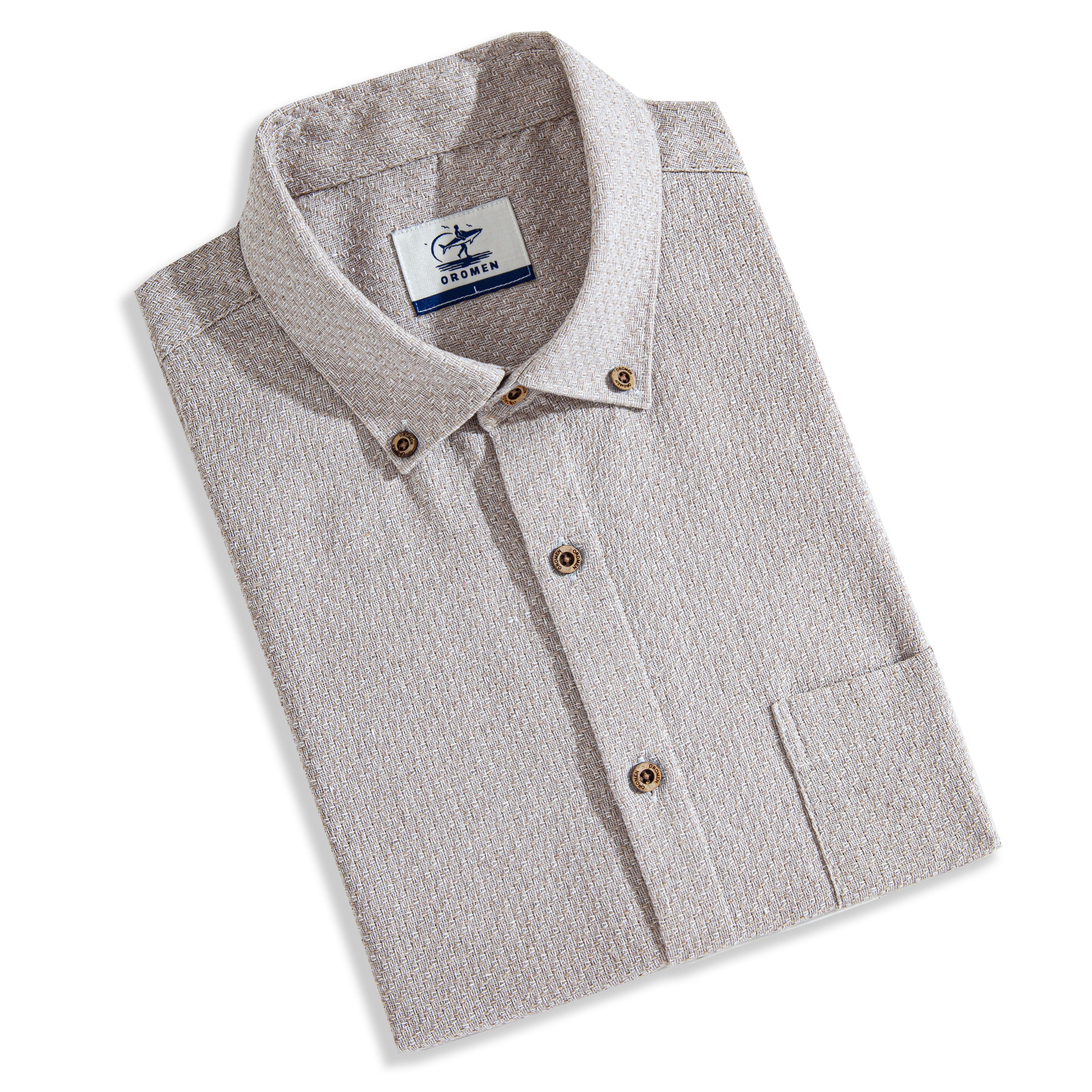 OROMEN Cotton Linen Woven Shirt Folded Display – Two-Tone
