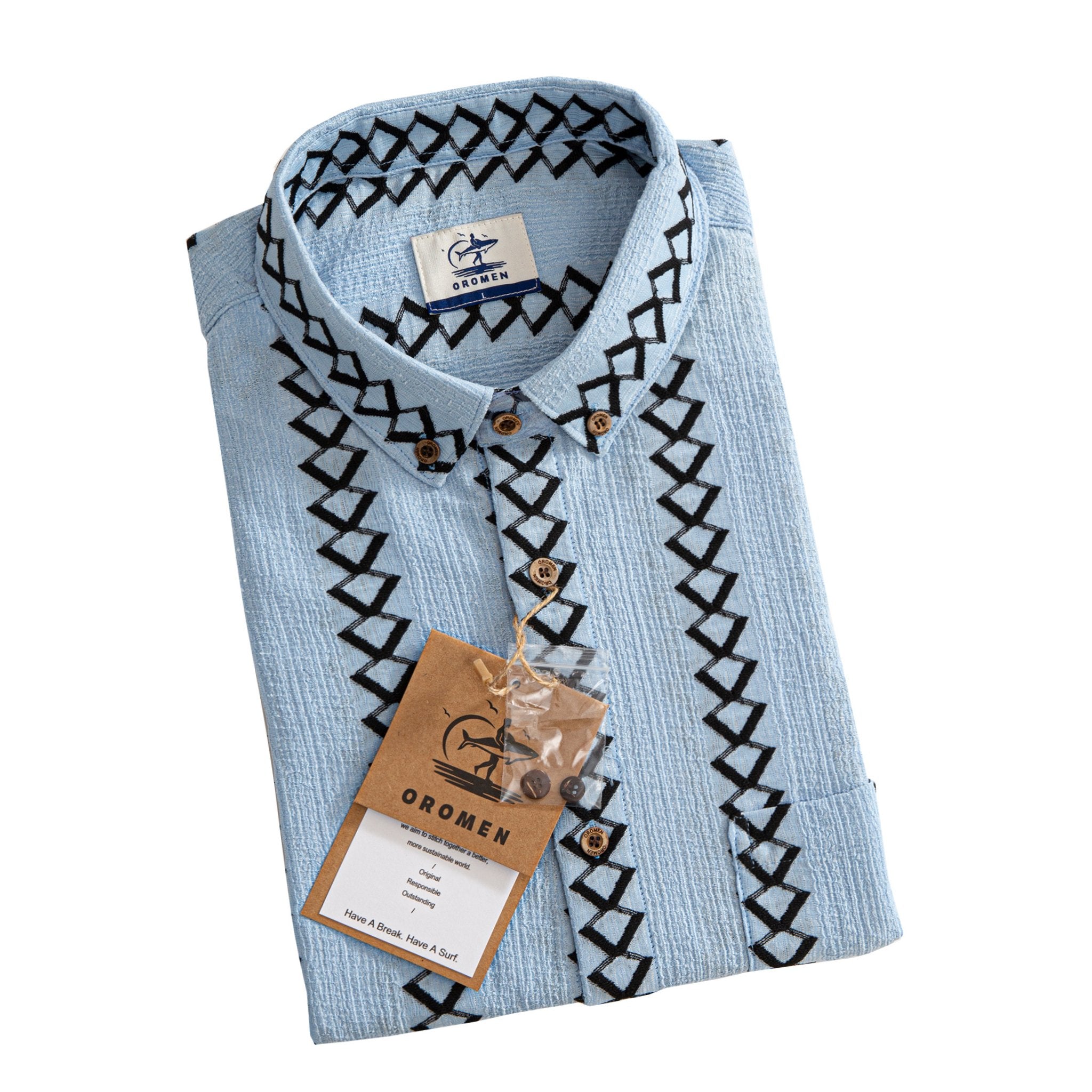 OROMEN Diamond Stripe Jacquard Shirt – Flat Lay