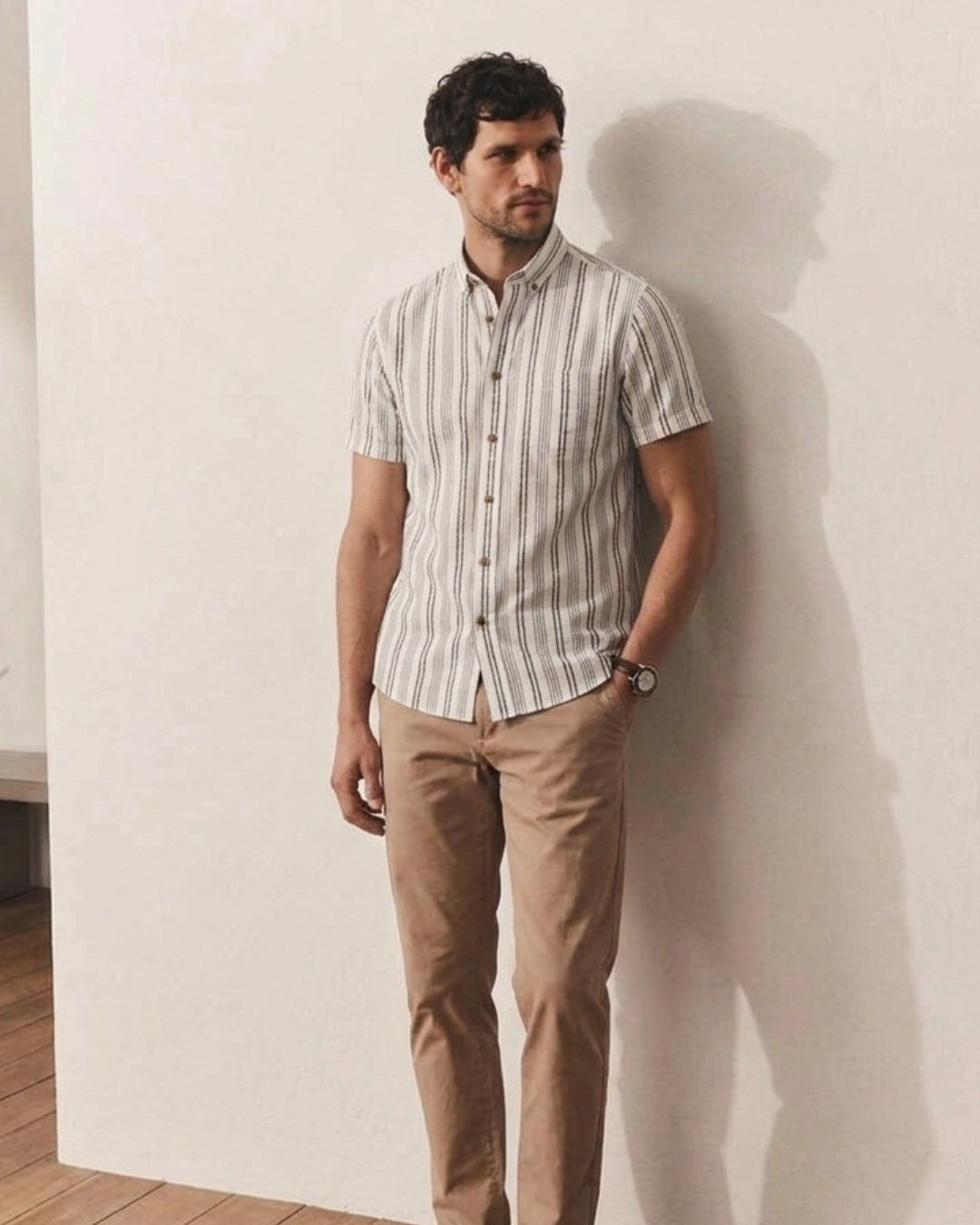 OROMEN Dotted Line Embroidered Shirt – Model Shot