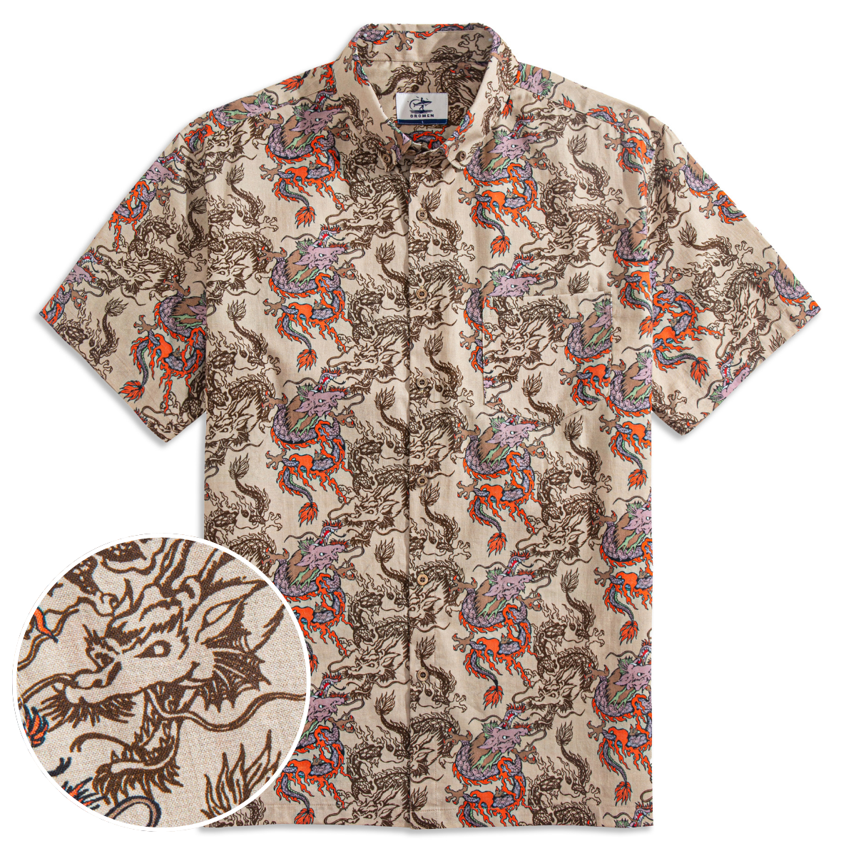 OROMEN Dragon Riding The Clouds Aloha Shirt – Front Flat Lay