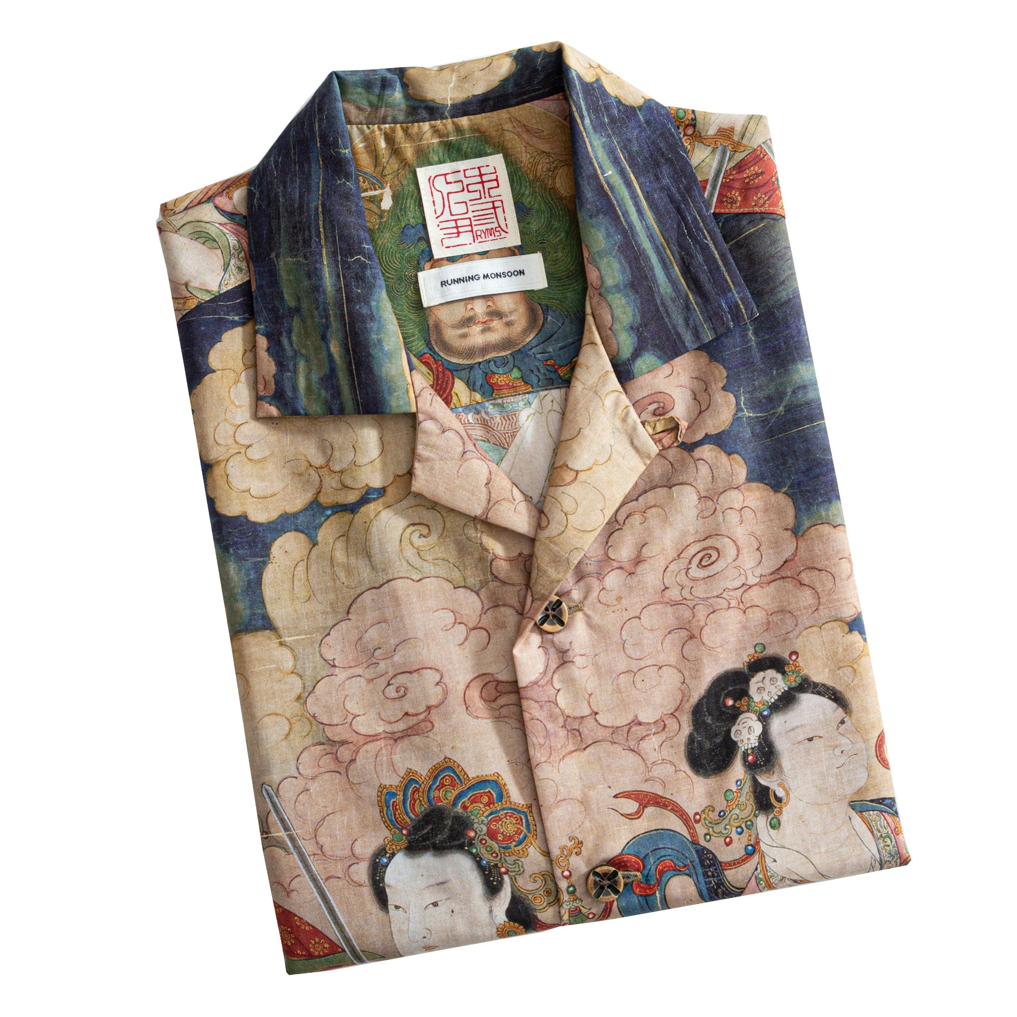 OROMEN Dunhuang Celestial Deity Shirt - Natural Wood Buttons Detail