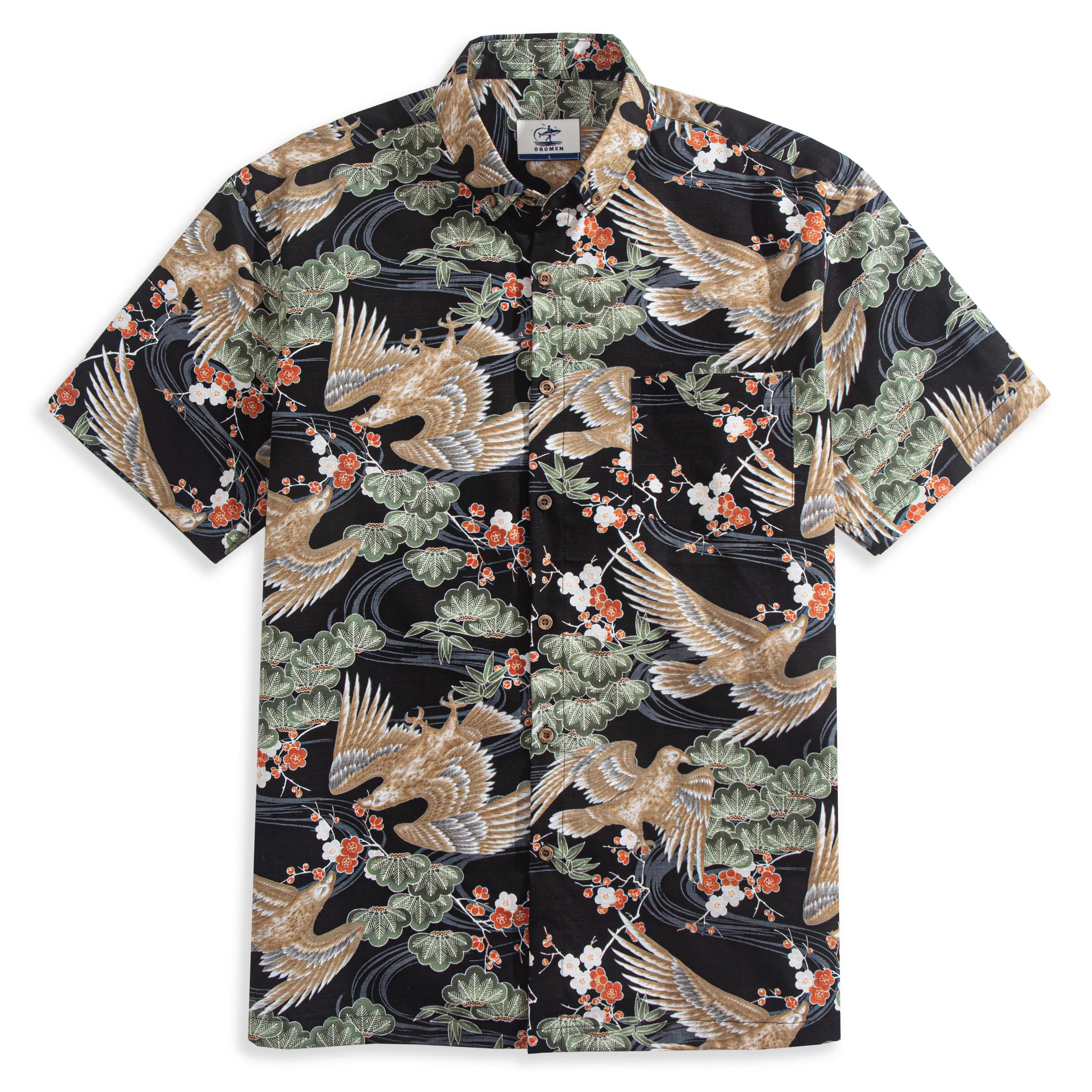 OROMEN Eagle Spreads Wings Aloha Shirt – Front Flat Lay