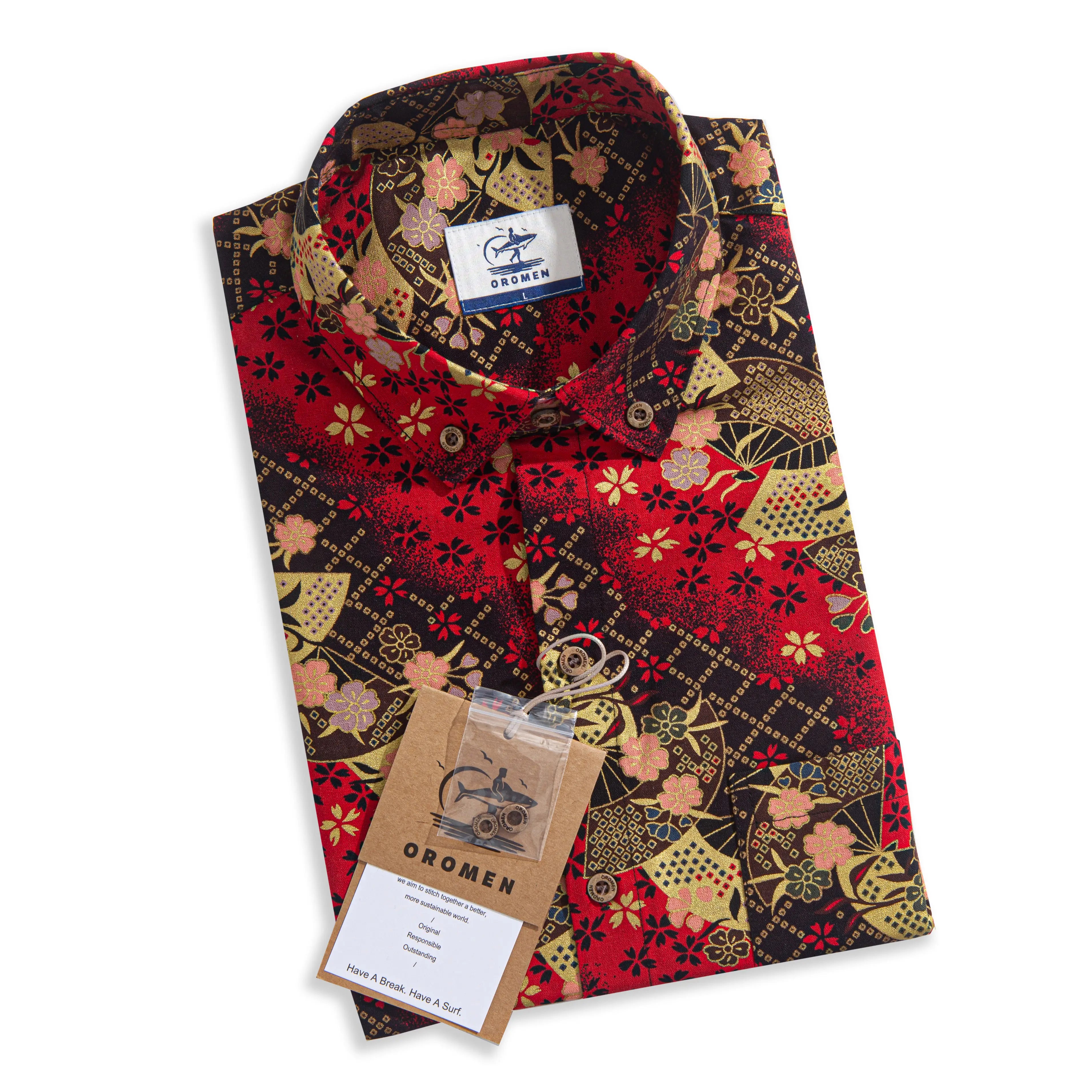 OROMEN Elegance of Sakura Japanese Ukiyo-e Shirt – Full Body Model Shot