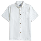 OROMEN Embossed Striped Shirt flat lay – white Tencel™ linen blend with subtle tonal stripe and coconut buttons