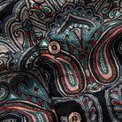 OROMEN Engraved Coconut Button Detail – Nostalgic Paisley Hawaiian Shirt – Black Teal