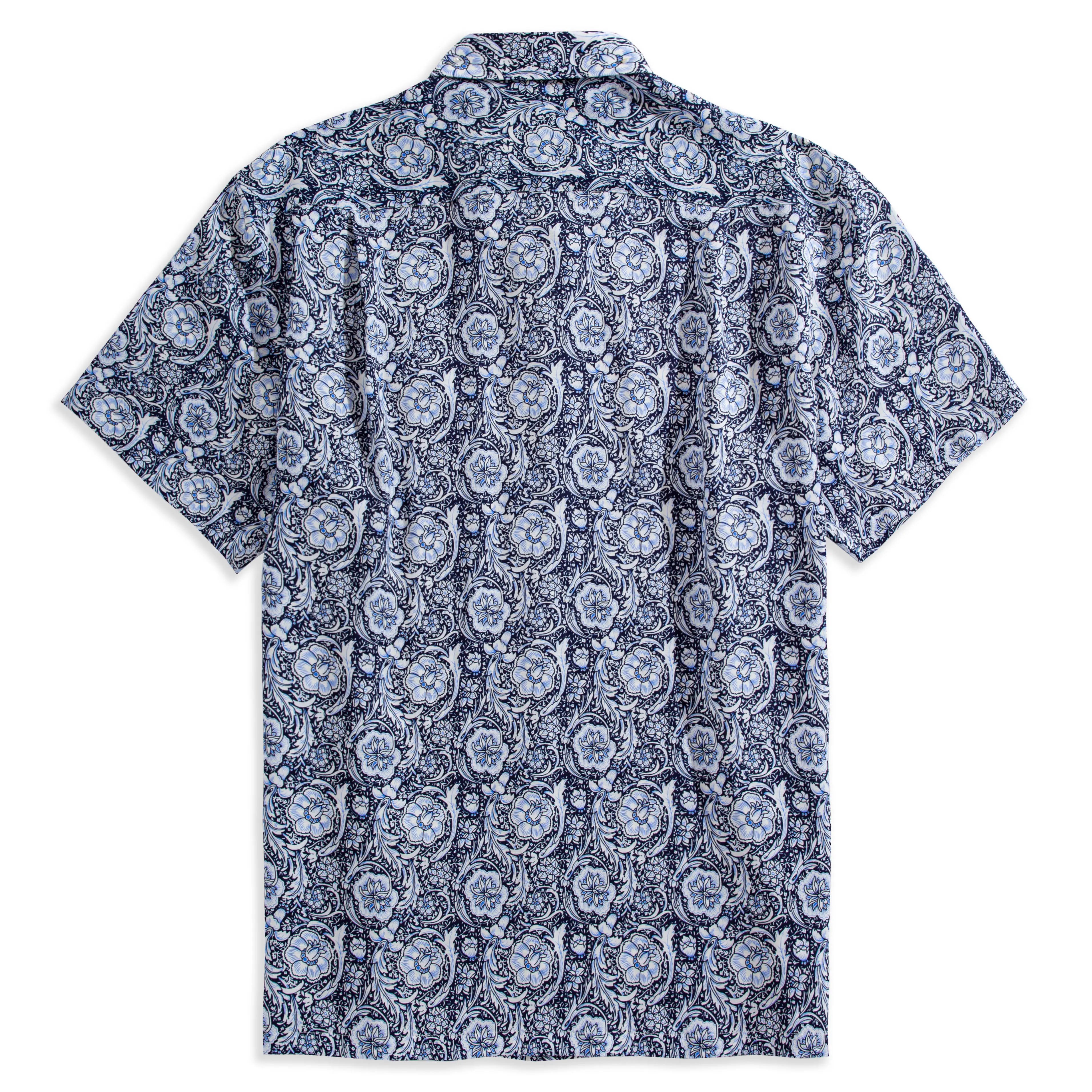 OROMEN Finesse Hall Hawaiian Shirt back view — full Arts & Crafts floral print aloha shirt