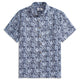 OROMEN Finesse Hall Hawaiian Shirt flat lay front view — navy blue Arts & Crafts floral print