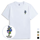 OROMEN Floral Embroidery Crew Neck T-Shirt – White, Light Blue, Army Green, Khaki & Black Color Overview