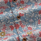 OROMEN Floral Garden Hawaiian Shirt – Branded Coconut Button Close-Up, Floral Cotton Fabric