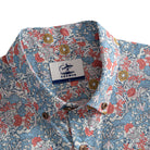 OROMEN Floral Garden Hawaiian Shirt – Collar & Brand Label Detail, Pink Blue Floral Print