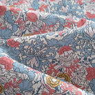 OROMEN Floral Garden Hawaiian Shirt – Fabric Close-Up, Pink Peony & Blue Chrysanthemum Print
