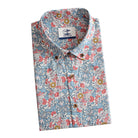 OROMEN Floral Garden Hawaiian Shirt – Folded Display, Brand Label & Coconut Button Detail
