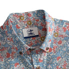 OROMEN Floral Garden Shirt – Collar & Brand Label Close-Up, Size Tag L, Coconut Buttons