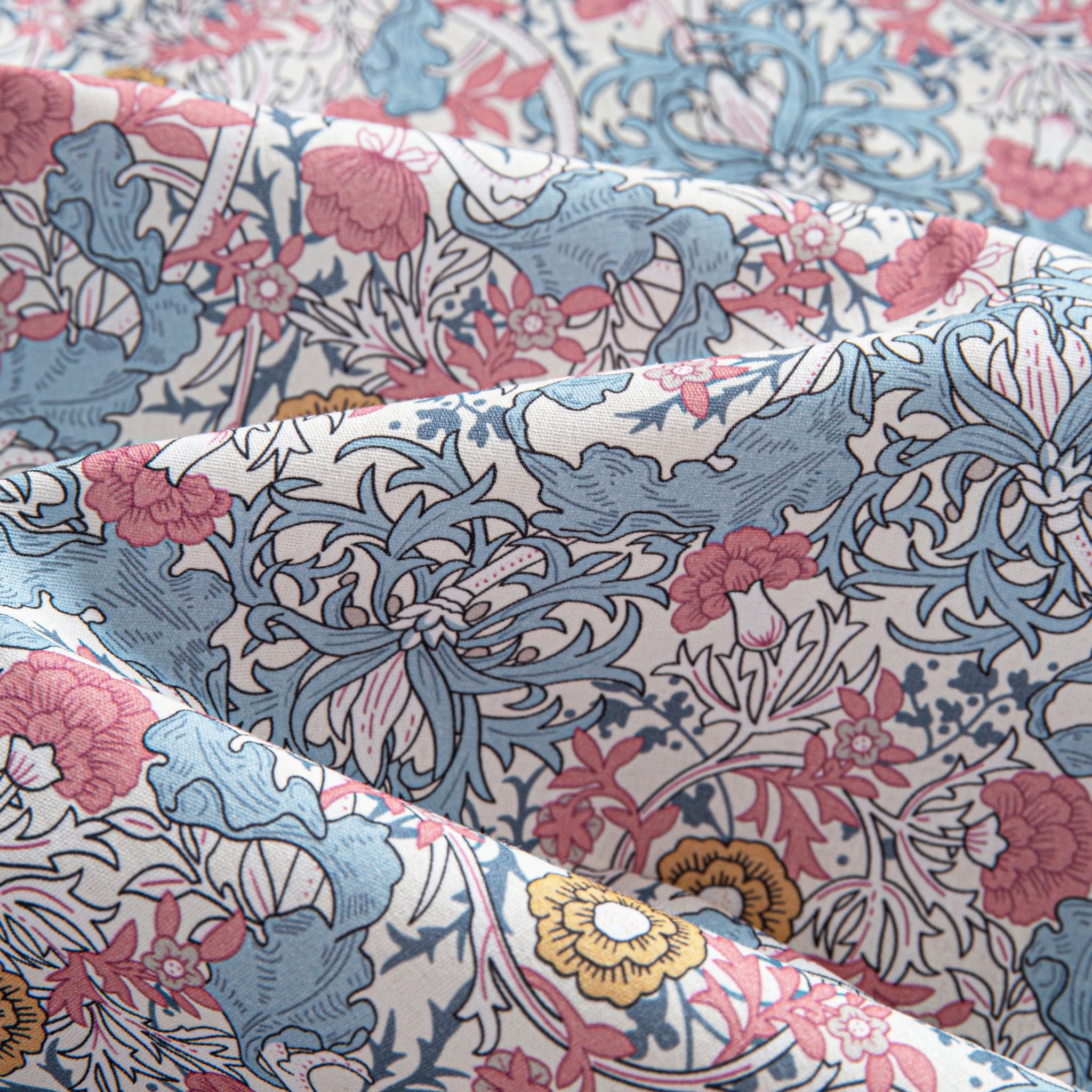OROMEN Floral Garden Shirt – Cotton Fabric Drape, Pink & Blue Botanical Floral Texture