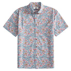 OROMEN Floral Garden Shirt – Front Flat Lay, Pink & Blue Botanical Print, Coconut Buttons