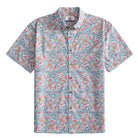 OROMEN Floral Garden Shirt – Front Flat Lay, Pink & Blue Botanical Print, Coconut Buttons