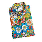 OROMEN Flower Riot Shirt – Folded Display, Multicolor Retro Floral Hawaiian Print
