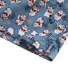 OROMEN Fortune Cat Shirt – Hem and Side Seam Detail, Steel Blue Lucky Cat Print