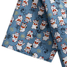 OROMEN Fortune Cat Shirt – Sleeve and Side Panel Detail, Japanese Lucky Cat Print, Steel Blue