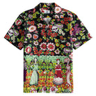 OROMEN Frida & Flowers Shirt – Front View, Black Mexican Folk Art All-Over Print