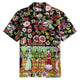 OROMEN Frida & Flowers Shirt – Front View, Black Mexican Folk Art All-Over Print