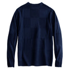 OROMEN Geometric Block Textured Sweater navy blue back flat lay full view