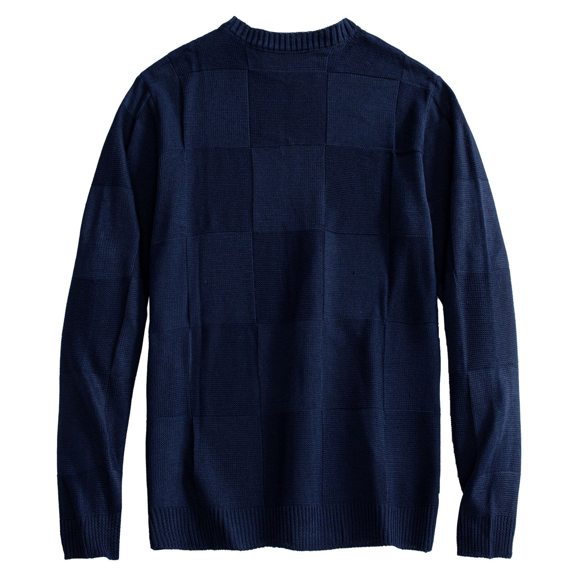 OROMEN Geometric Block Textured Sweater navy blue back flat lay full view