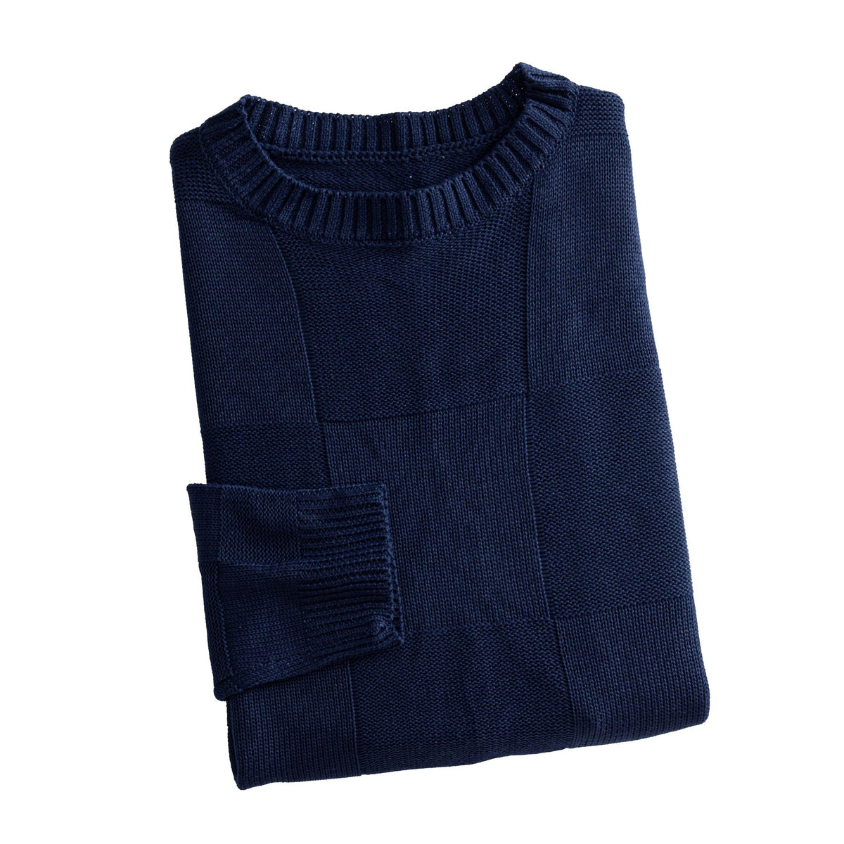 OROMEN Geometric Block Textured Sweater navy blue folded display